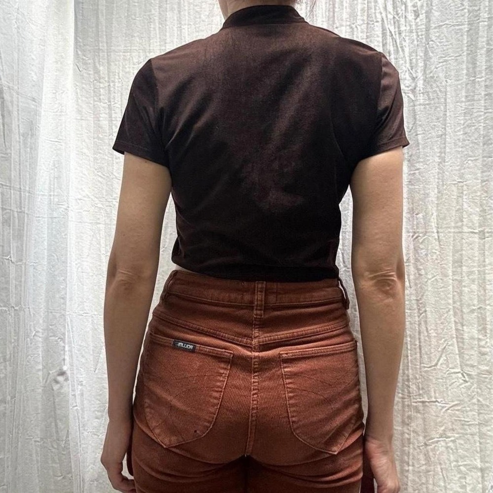 Brown Velvet Mandarian Collar Crop Top Vintage 90s/Y2K Small Hot Kiss Grunge Alt - Picture 3 of 8